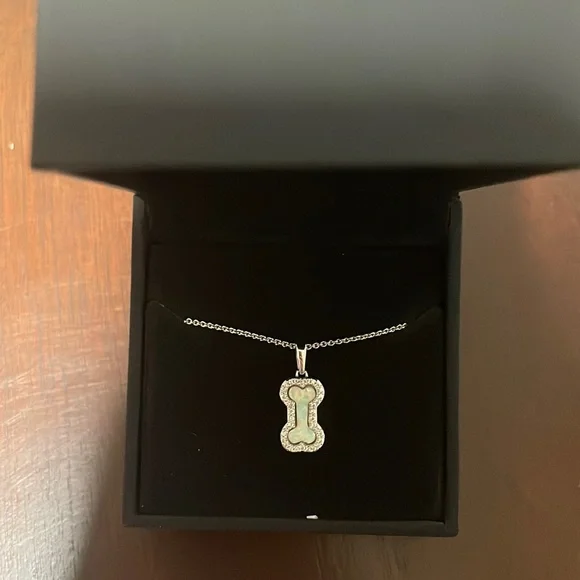 Sterling Silver Opal and white sapphire dog bone necklace